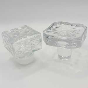 Unbranded VTG Decanter Stoppers Set 2 Clear Glass Quilted Starburst Replacement